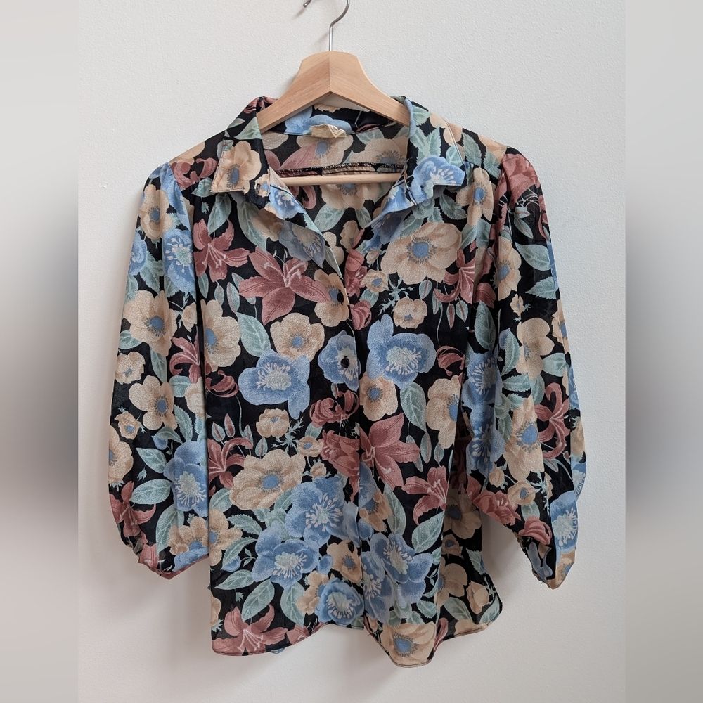 Vintage The Branch Floral Button Front Blouse –Sheer Coastal Cowgirl Desert Boho